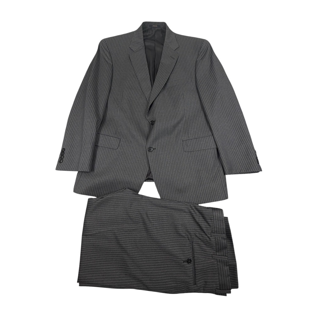 Hart Schaffner Marx Gold Trumpeter Mens Suit Pinstripe Wool Gray 46S 40X30